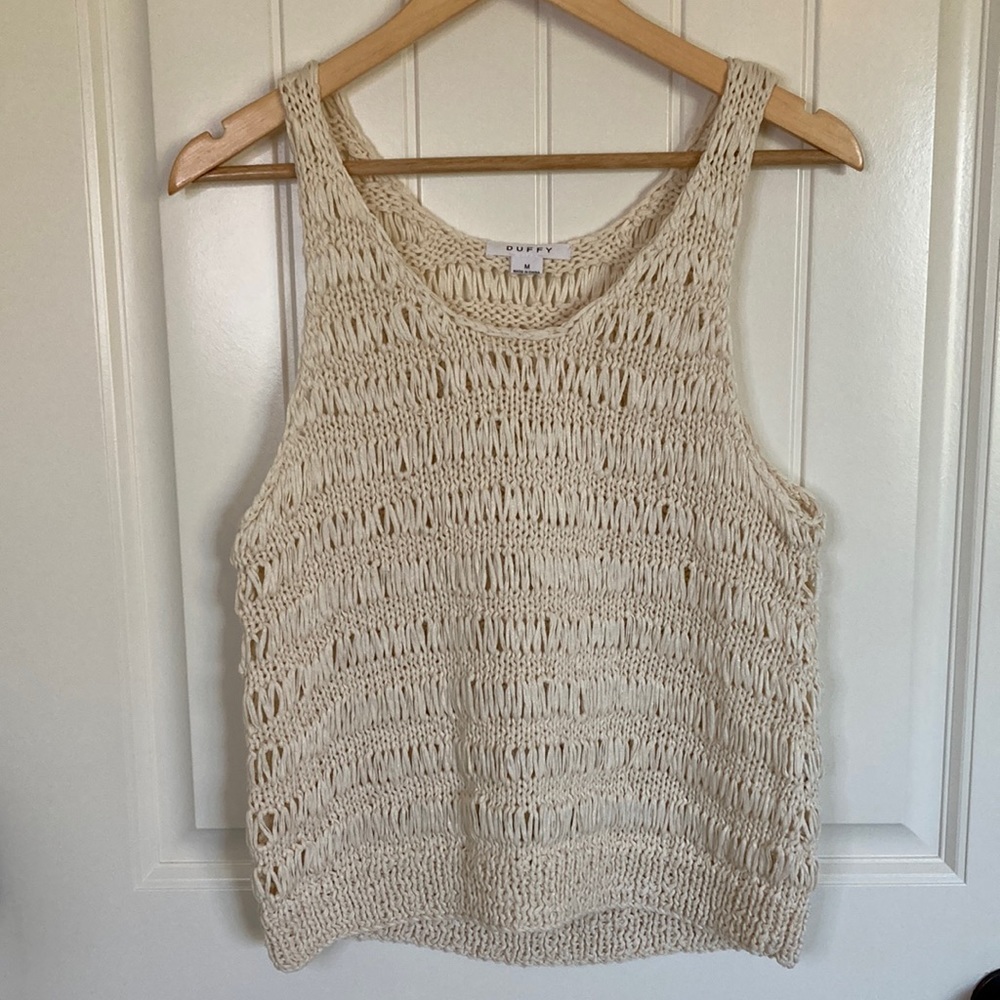 DUFFY Crochet Open Weave Tank in Cream Size Medium